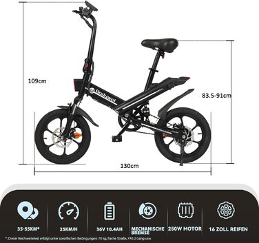 Електричний велосипед Bodywel T16 Mini E Bike 16 дюймів 250W 36V / 10.4Ah чорний