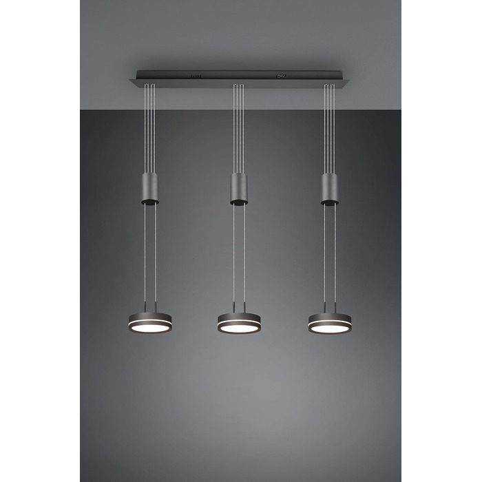 Світлодіодний торшер Trio Lights Franklin 426510208, метал в т.ч. світлодіод 35 Вт, зміна кольору, диммер (антрацит, підвіска 3-полум'я)