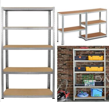 Полиця для зберігання Royalswill Heavy Duty Shelf, 170 x 75 x 30 см - Металева полиця Підвальна полиця Полиця Майстерня без болтів Полиця з 5 суцільними полицями МДФ панелі, вантажопідйомність до 875 кг, Оцинкована 170x75x30см Оцинкована