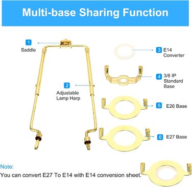 Комплект лампових арф з хвостом 1 комплект регульованих кронштейнів абажура з основою освітлення 3/8 IP E14 E26 E27 для настільного торшера Gold, 8 9 10 11