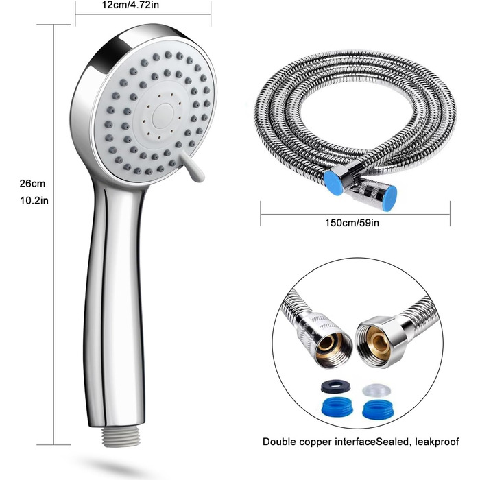 Душова лійка Ручна душова лійка 3 режими розпилення Високий напір зі шлангом 1,5 м Водозберігаюча душова лійка Ручна душова лійка з душовим шлангом і тефлоновою стрічкою хром 3