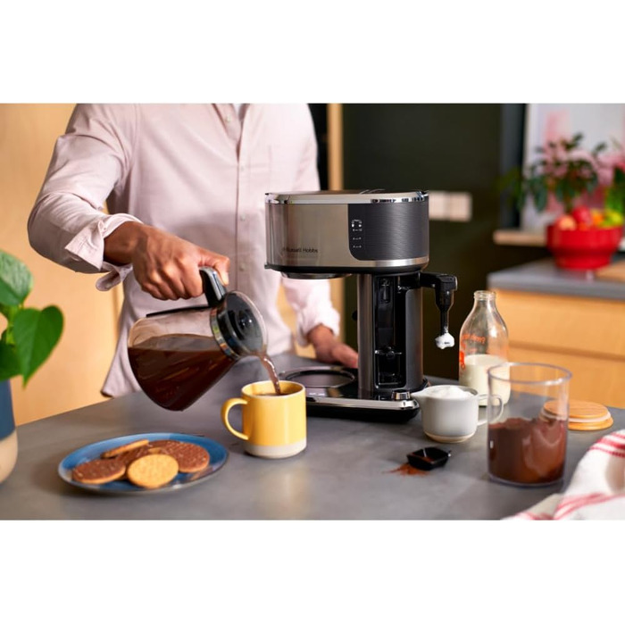 Кавоварка Russell Hobbs Barista регулювання міцності заварювання, функція холодного заварювання, піноутворювач молока Attentiv - Цифрова сенсорна панель управління (програмований таймер) Крапельна кавоварка 26230-56