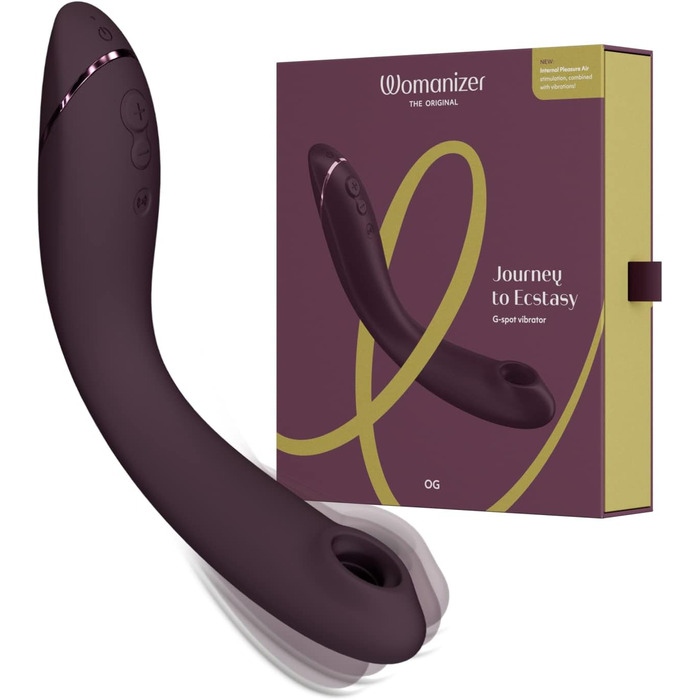 Вібратор точки G Womanizer OG - Стимулятор точки G Pleasure Air для неї - Вібратор точки G і клітора - водонепроникна кліторальна присоска з вібраціями для жінок і пар - Aubergine Og Aubergine Lube