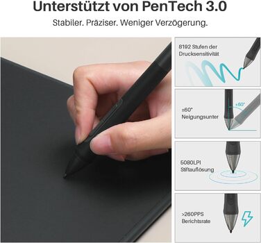 Графічний планшет HUION Inpiroy 2 6,3 x 3,9 дюйма портативний планшет для малювання з цифровим друком без батареї в масштабі 8192, 6 роздруківок ролик, для Windows Mac Linux Android ChromeO Roa (M, чорний)