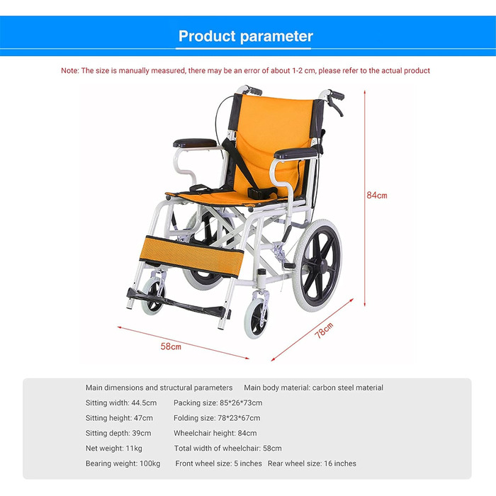 Інвалідні візки Складні інвалідні візки, складні інвалідні візки, маленькі та практичні, складні, 11 кг, маленькі колеса, вибухозахищена шина, ручний самокат для людей похилого віку з обмеженими можливостями