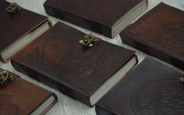 ПЕРЕДОЗУВАННЯ Deckle Double Dragon with Stone Leather Journal - Дорожній журнал для чоловіків і жінок Ескізи Щоденник Книга тіней Вінтажний папір ручної роботи Deckle Edge Paper - 6x8 дюймів 15 х 20 см A5 A5 Унікальний, вінтажний