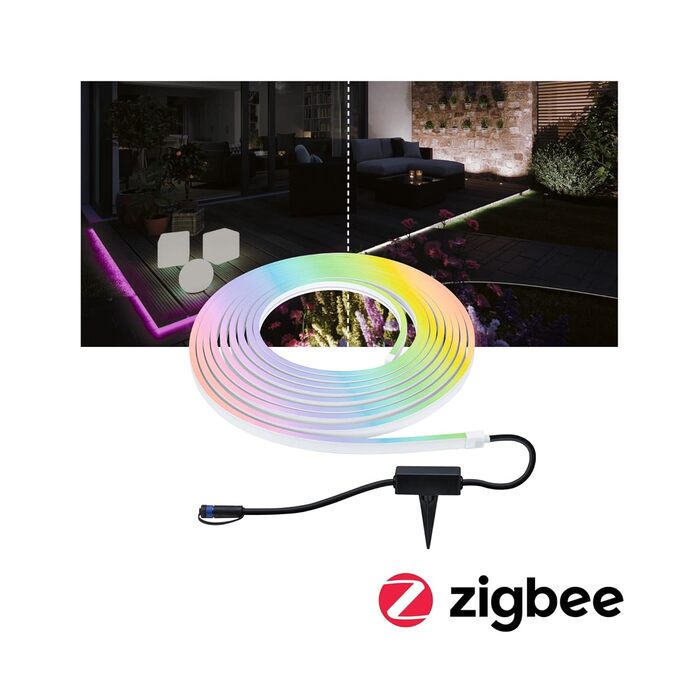 Зовнішня світлова смуга Розумний будинок Zigbee Smooth IP67 10м в т.ч. 39 Вт з регулюванням яскравості RGBW Color Control Білий пластик 3000 K, 94562 Plug & Shine LED