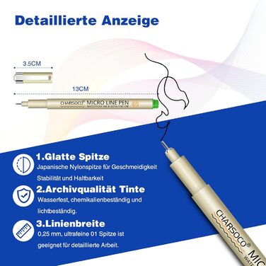 Набір мікроручок CHARSOCO 01 - 12 яскравих кольорів, 0,25 мм ручки Fine Point Fineliner з водостійким архівним чорнилом. Ідеально підходить для шкільного приладдя Аксесуари для малювання Artist Line Художні аксесуари Аксесуари для дизайну