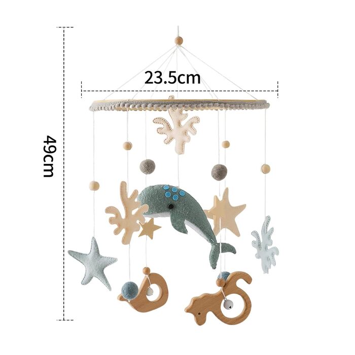 Мобільна дитяча музика вітру, фетрове мобільне дитяче ліжко з 3D морськими тваринами кит, дитячий мобіль для підвісного ліжка, мобільний пеленальний столик подарунок для новонароджених дітей, хлопчиків, дівчаток (синій)