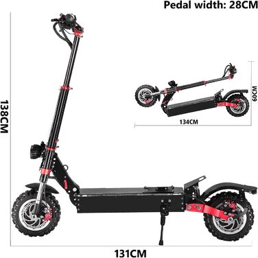 Електричний самокат для дорослих E Scooter, складаний, подвійний двигун, подвійна підвіска, літієва батарея 60 В 45 Ач, навантаження до 200 кг