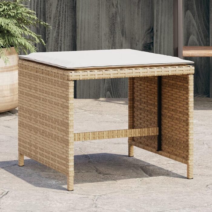 Садовий стілець з подушками ShGaxin 4 шт. Бежевий 40x40x35 см Poly Rattan, балконний стілець, садовий підніжка, садовий підніжка, підніжка для крісла, садовий меблевий табурет - 4007487