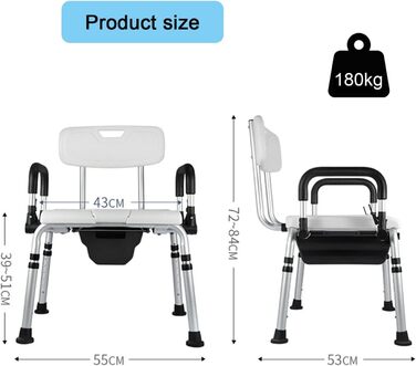 Туалетне крісло UHJKLA, регульоване по висоті крісло з відром для туалету, приліжкове крісло, нековзний душ, нічний засіб для купання, багатофункціональне крісло для душу зі спинкою підлокітника