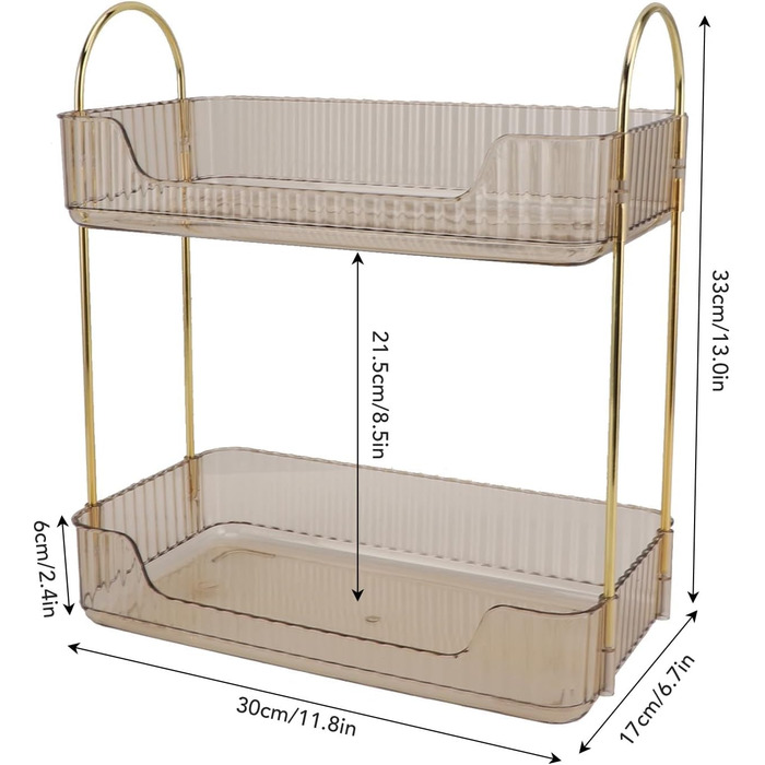 Двошарова підставка для макіяжу, настільний органайзер для ванної кімнати, 2 яруси, сучасний, легкий розкішний, 2 яруси, полиця для макіяжу, органайзер для пензлика, тіні для повік, (янтарно-жовтий)