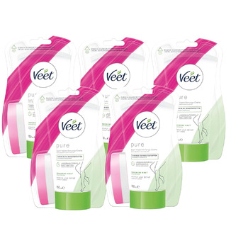 Крем для видалення волосся Veet Shower Silky Fresh, швидкий та ефективний епілятор для душу, 5 x 150 мл туба з губкою