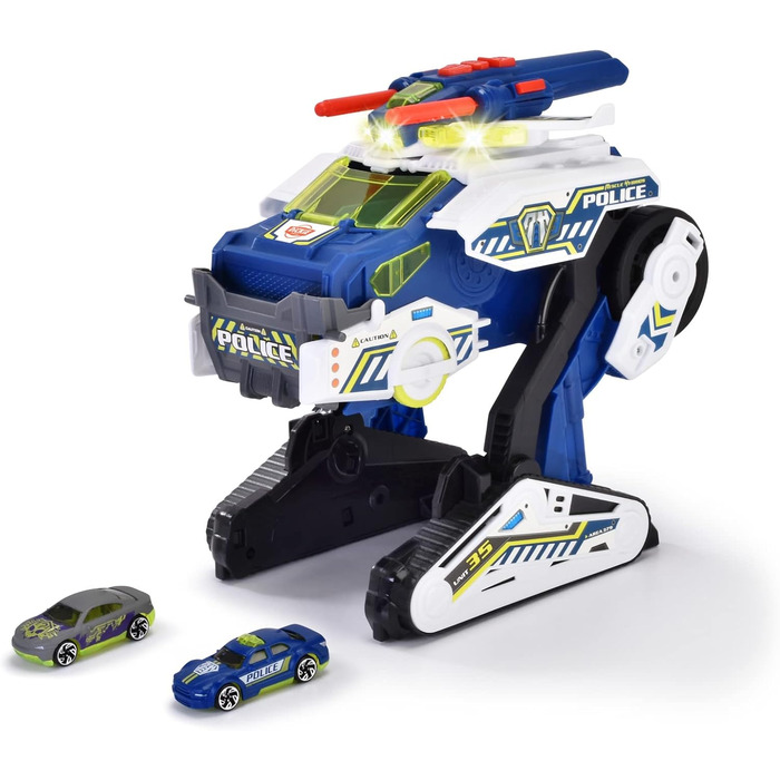 Поліцейський автомобіль Dickie Toys Rescue Hybrids Police Bot (35 см) - футуристична поліцейська машина (велика) з функцією трансформації та іншими функціями, іграшка зі світлом і звуком для дітей від 3 років Rescue Hybrids поліцейський робот