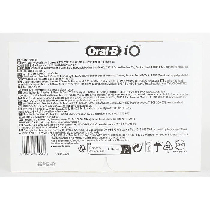 Щітки Oral-B iO Radiant White для електричної зубної щітки, 6 шт. , відбілююча чистка зубів, насадка-щітка для зубних щіток Oral-B iO, упаковка для поштової скриньки, чорна 6 шт. Чорний