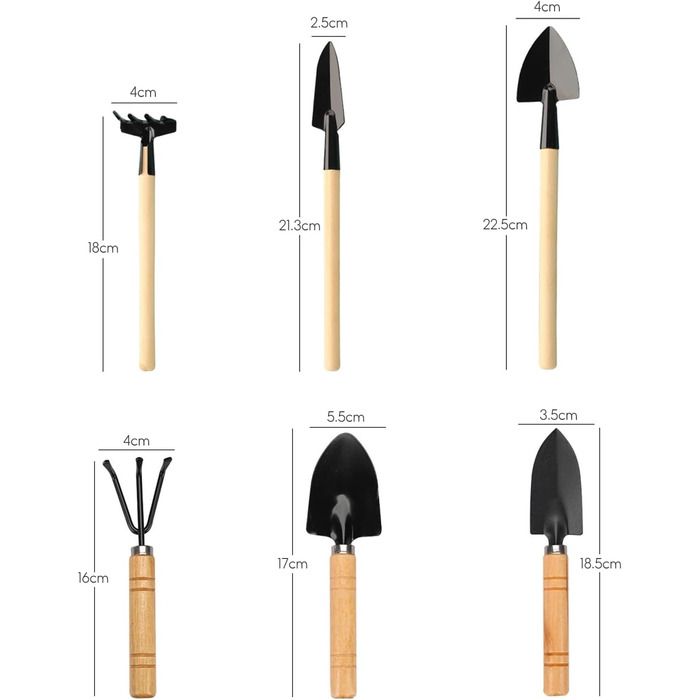 Міні-набір садових інструментів, 6-штучна садова лопата невеликий набір садових інструментів, міні-садові інструменти для рослин міні-дерев'яна ручка ручна міні-лопата лопата граблі садовий набір інструмент для бонсай