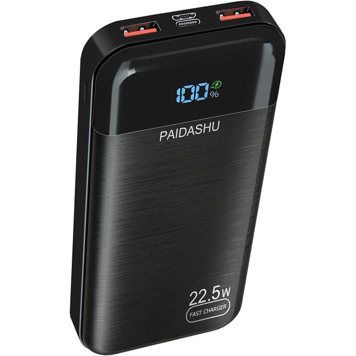 Зовнішній акумулятор  PD20W, 27000mAh з швидкою зарядкою, USB C, 3 виходи та 2 входи, зі світлодіодним дисплеєм