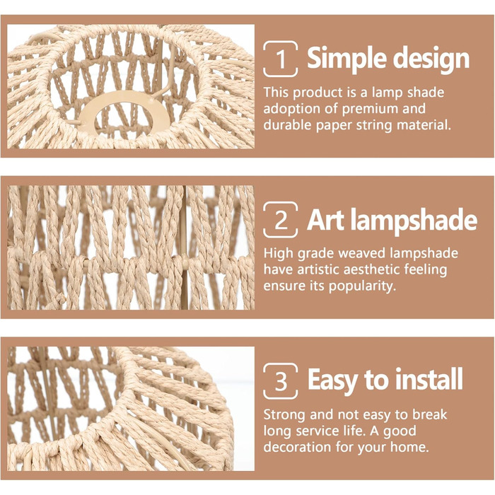 Абажур макраме Ручна ткана паперова мотузка Бохо Підвісний абажур Стельовий світильник Люстра Обкладинка лампи Богемний декор для вітальні Спальня 20,5 x19см