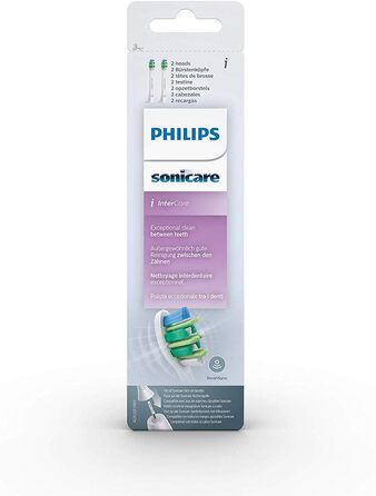 Оригінальна щітка Philips Sonicare InterCare HX9002/10, до 7 разів більше видалення нальоту, RFID-чіп, стандартна, упаковка з 2 шт. , біла 2 шт. и одинарна