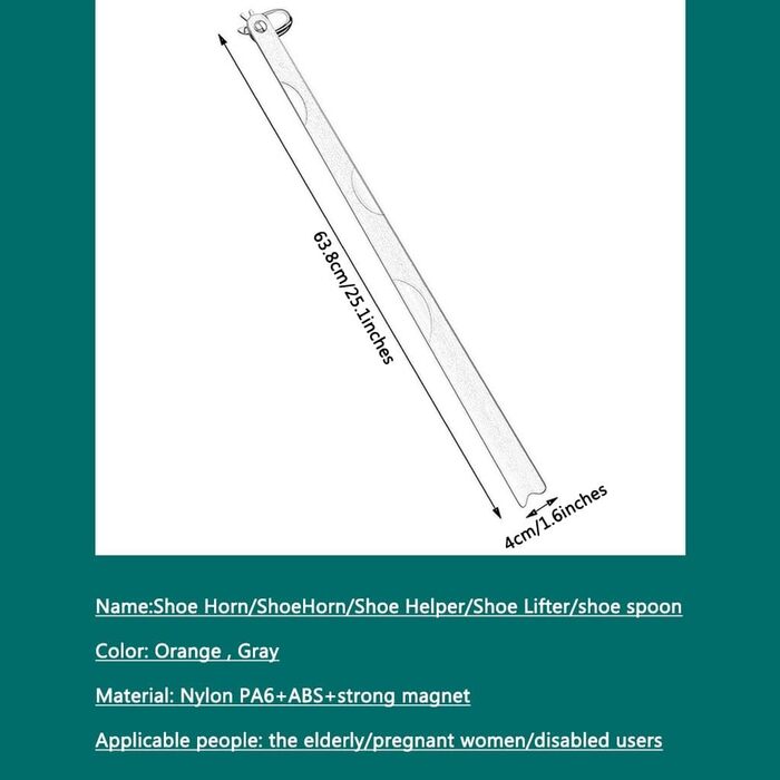 Побутовий ріжк для взуття з довгою ручкою та ідентифікацією даних про розмір (колір сірий, розмір 63,8*4 см) (колір сірий, розмір 63,8*4 см) 63,8*4 см помаранчевий