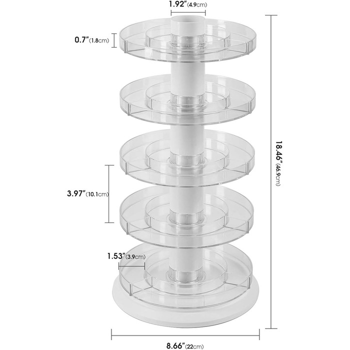 Акрилова обертова підставка для лаку для нігтів, 115-195 пляшок, 5-рівневий тримач для зберігання лаку для нігтів, макіяжу, ефірної олії тощо - MK548A
