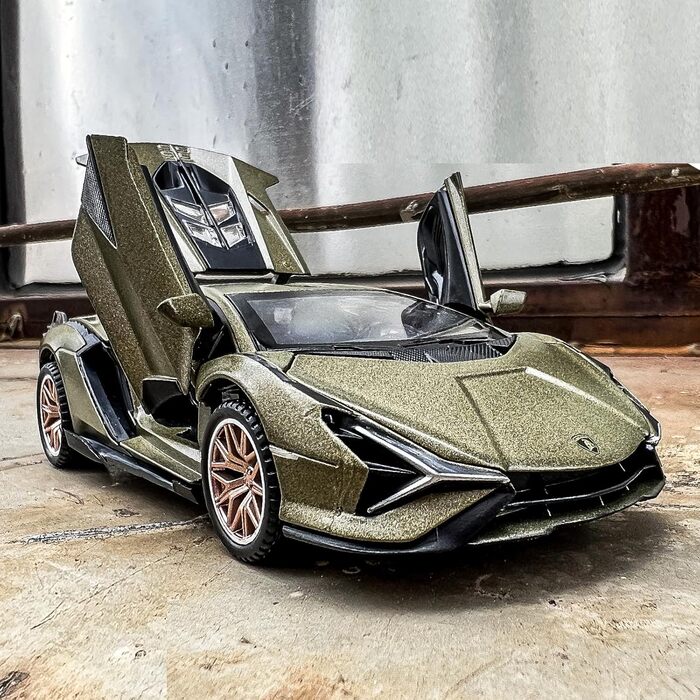 Масштаб, сумісний з Lamborghini SI n FKP37 Модель автомобіля іграшка, звук і світло відтягнути назад цинковий сплав лиття автомобіля іграшка для дітей хлопчиків дівчаток подарунок (армійський зелений), 1/32