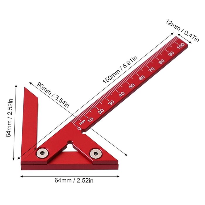 Центрошукач, центромір, лінійка, 105 мм, 45 90, столярна лінійка, лінійка з алюмінієвого сплаву, вимірювальний і розмічальний інструмент для деревообробки