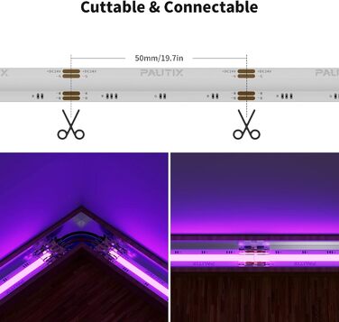 Світлодіодна стрічка PAUTIX WIFI RGB COB 10M, багатобарвна світлодіодна стрічка з можливістю затемнення 24 В, працює з Alexa/Google Assistant/Tuya Світлодіодна стрічка, що змінює колір, для ігрової кімнати, прикраса вечірки своїми руками (одинарний RGB 3M