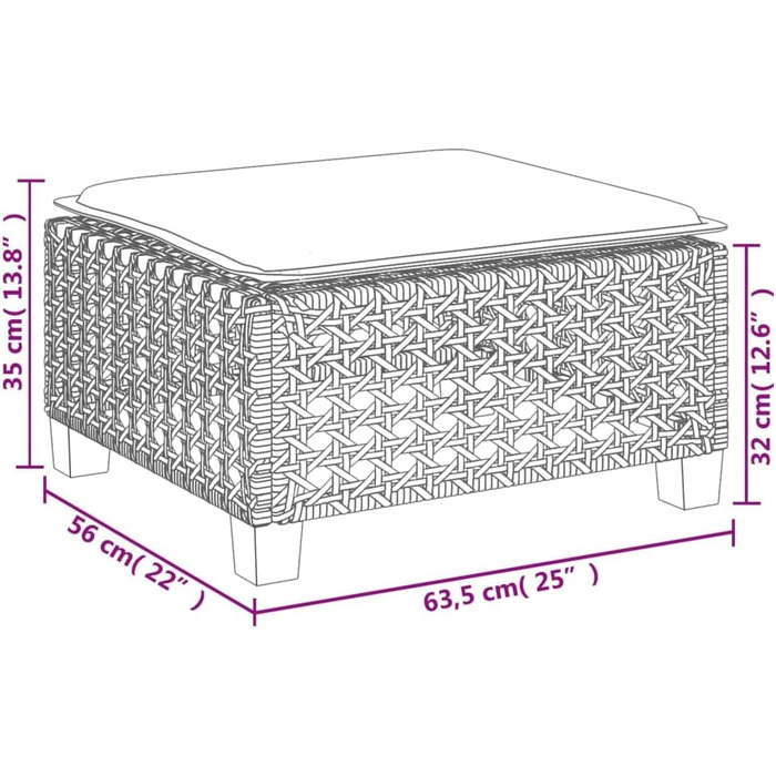 Табурет садовий з подушкою сірий 63.5x56x32 см Poly Rattan,365933