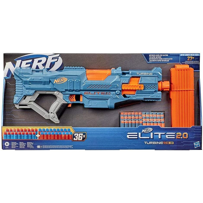 Моторизований бластер Nerf Elite 2.0 Turbine CS-18, 36 дротиків Nerf, магазин на 18 дротиків, тактичні рейки, точка кріплення