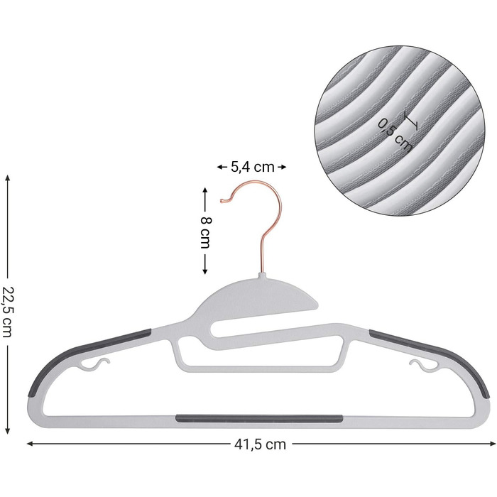 Набір вішалок SONGMICS 30 шт. , пластикова вішалка для костюма, висока якість, протиковзкий дизайн, економія місця, товщина 0,5 см, гачок з рожевого золота, поворот на 360, ширина 41,5 см, світло-сіро-темно-сірий CRP43G30 світло-сірий темно-сірий