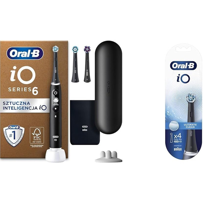 Електрична зубна щітка Oral-B iO Series 6 Plus Edition, чорна та щітки для чищення iO Ultimate для електричної зубної щітки, 4 шт. и, Ultimate Tooth Cleaning з технологією iO, чорна