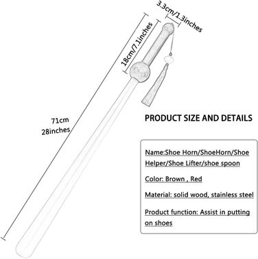 Класичний ріжок для взуття у формі меча з нержавіючої сталі, помічник для взуття з наддовгою ручкою для домашнього господарства, прикраси/подарунків (колір ) Коричневий
