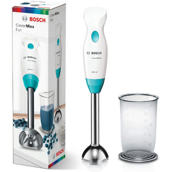 Блендер Bosch CleverMixx Fun MSM2410DW, білий / синій, 400 Вт білий / синій 400 Вт ніжка блендера з нержавіючої сталі, чаша блендера