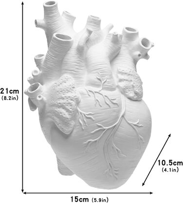 Ваза у формі серця, анатомічна ваза у формі серця, анатомічна ваза у формі серця зі смоли для сучасного декору будинку, біла ваза у формі серця