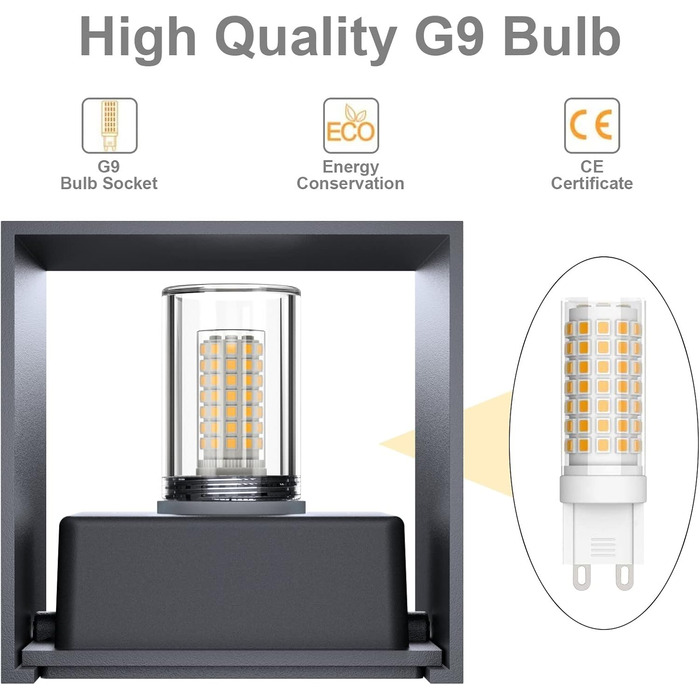 Настінний світильник Klighten 2pcs Внутрішнє / зовнішнє сучасне настінне світло 9 Вт з однією змінною світлодіодною лампочкою G9, IP54 Водонепроникні зовнішні настінні світильники 3000K теплого білого кольору, антрацит антрацит Ral 7016