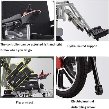 Електричне крісло колісне Складне крісло колісне Електричне Легко складається Повністю автоматичне електричне крісло колісне Складне - Електричний інвалідний візок 500 Вт/24 В літій-іонний акумулятор для квартири, людей похилого віку та інвалідів 20 Ач