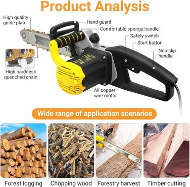 Електрична ланцюгова пила Shienfir, 2200 Вт, довжина різання 40,5 см, автоматичне натягування ланцюга, мідний двигун Електричний автоматичний розпилювач масла Практична пила по дереву для використання в саду та будівельних роботах