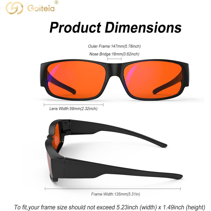 Жовтого кольору для кращого сну - Ultralight Nightfall Orange покращує сон S-59*40mm, 100 Orange Blue Light Blocking Over Glasses - Gaming Glasses