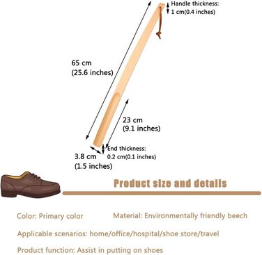 Для жінок, літніх людей, класичний простий помічник з букового взуття, 5 розмірів на вибір, підйомник для взуття, простий у використанні для дому, подорожей, ріжк для взуття з шийним ремінцем (колір 65*3,8 см основний колір