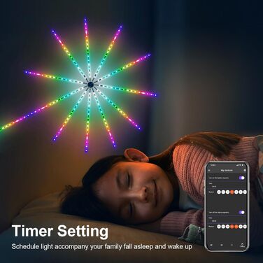 Світлодіодні струнні ліхтарі Wisada Bluetooth феєрверків, багатокольорові світлодіодні стрічки з ефектом переслідування USB, синхронізація RGBIC феєрверків з музикою 195 світлодіодів Вогні спалаху зірки з дистанційним керуванням для прикраси бару на Різдв