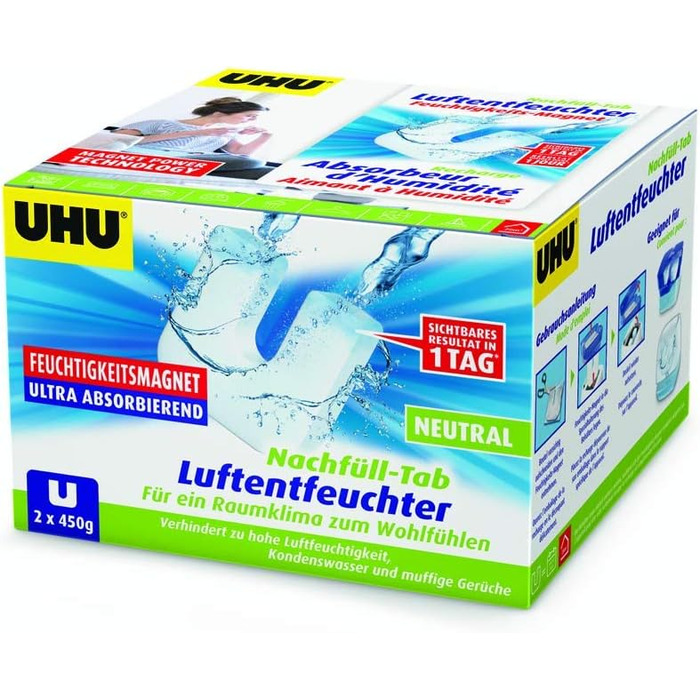 Мішок для заправки осушувача UHU 2 шт. 450 г в комплекті запобігає появі вологи та затхлих запахів
