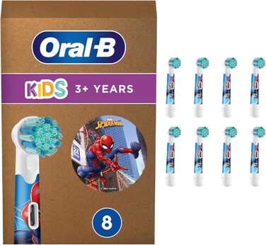 Щітки Oral-B Kids Spiderman для електричної зубної щітки, 8 шт. , надзвичайно м'яка щетина, насадка для зубних щіток Oral-B, для дітей від 3 років, упаковка, сумісна з поштовою скринькою