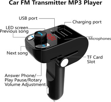 ГГц сумісний з автомобілем FM-передавач Подвійний USB-порт Автомобільний зарядний пристрій Підходить для 12V-24V TRUCK SUV Сумісний FM-передавач Чорний, 2 4