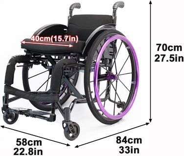 Транспортна інвалідна коляска Sunyongfly для дому та подорожей, спортивна інвалідна візка, підходить для людей з обмеженими можливостями, людей з проблемами рухливості (ширина сидіння 40 см)