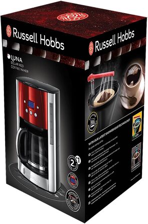 Кавоварка Russell Hobbs Цифровий таймер, душова лійка для оптимальної екстракції та аромату Luna Red (макс. 12 чашок, скляний глечик 1,5 л, нагрівальна плита, 1000 Вт) Кавоварка з фільтром 23240-56