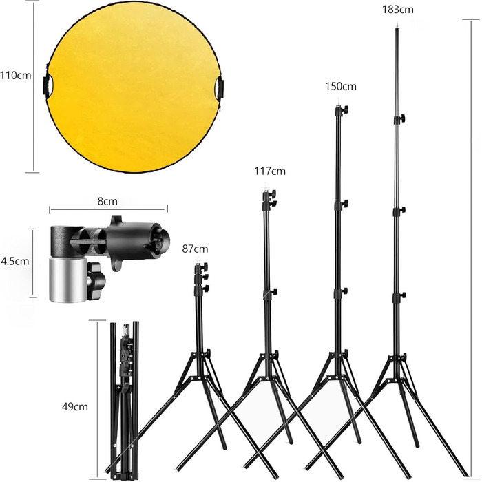 Рефлектор Selens 5 в 1 110 см зі світловим штативом Рефлектор Тримач кліпси для фотостудії, портретної зйомки, круглий відбивач, дифузор, золото/срібло/білий/чорний/прозорий