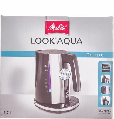 Чайник - MELITTA - Look Aqua DeLuxe 1026-14 з налаштуванням температури (80 C, 95 C, 100 C) для чаю та дитячого харчування та функцією збереження тепла, 1,7 л, 2400 Вт з налаштуванням температури один