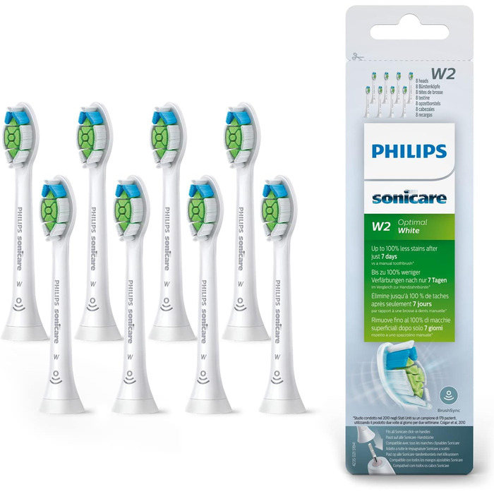 Оригінальні насадки для зубної щітки Philips Sonicare W2 Optimal White Standard Sonic - упаковка з 8 шт. , біла (модель HX6068/12) 8 упаковок